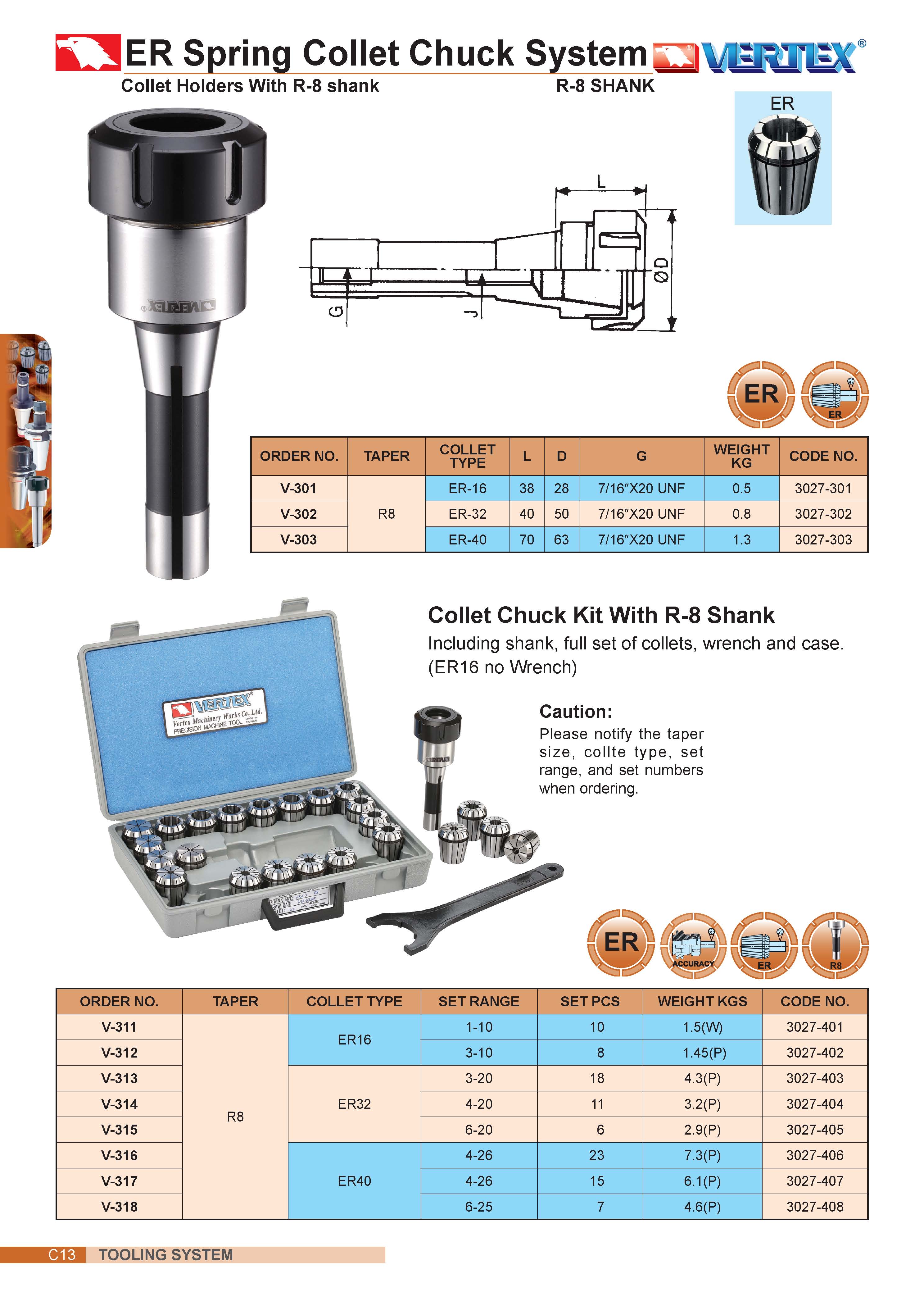 Vertex R8 ER32 Collet Chuck With Set of 18 Ultra Precision Collets 7/16